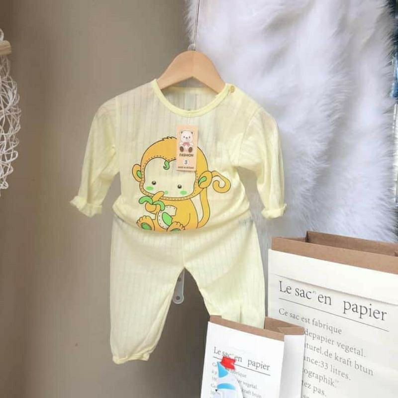 Bộ cotton giấy màu cài vai dày tay cho bé trai bé gái