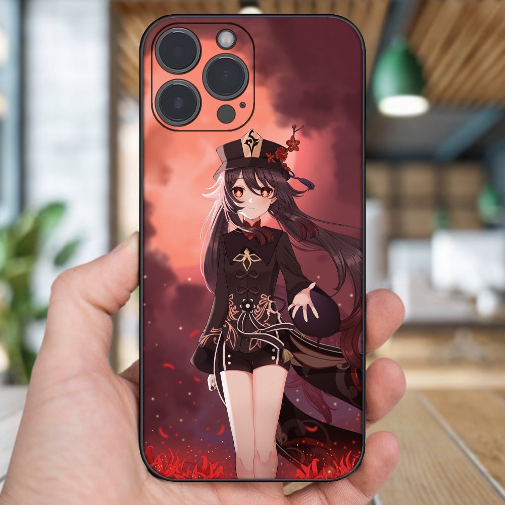 Ốp lưng iPhone 13 Pro Max dẻo đen cạnh vuông in hình Hutao Genshin Impact