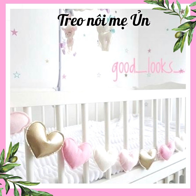 Dây trang trí tường, trang trí nôi cũi cho bé mẫu TRÁI TIM HỒNG