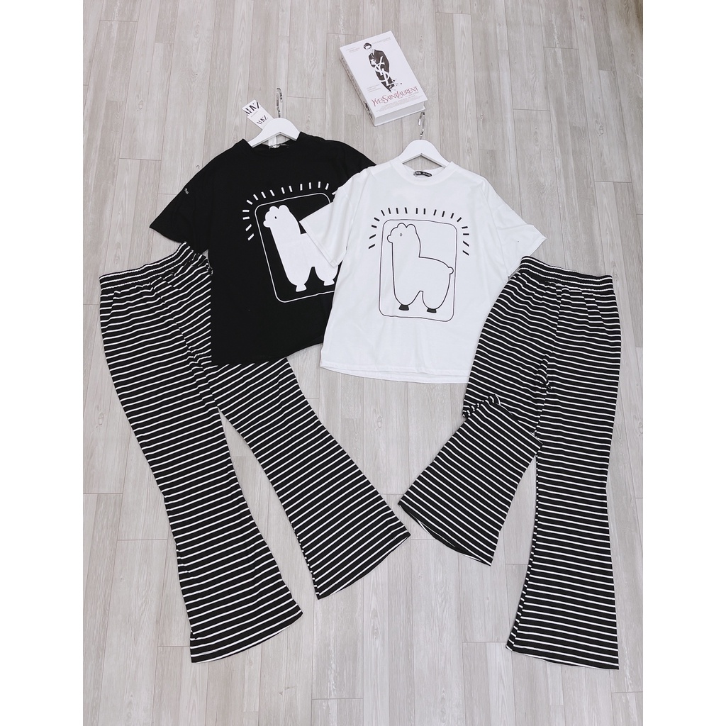 Sét áo cừu mic quần kẻ,bộ quần ống vảy loe mix áo phông hack dáng,co giãn thoải mái,quà tặng 1 sợ dây buộc tóc_Minxy