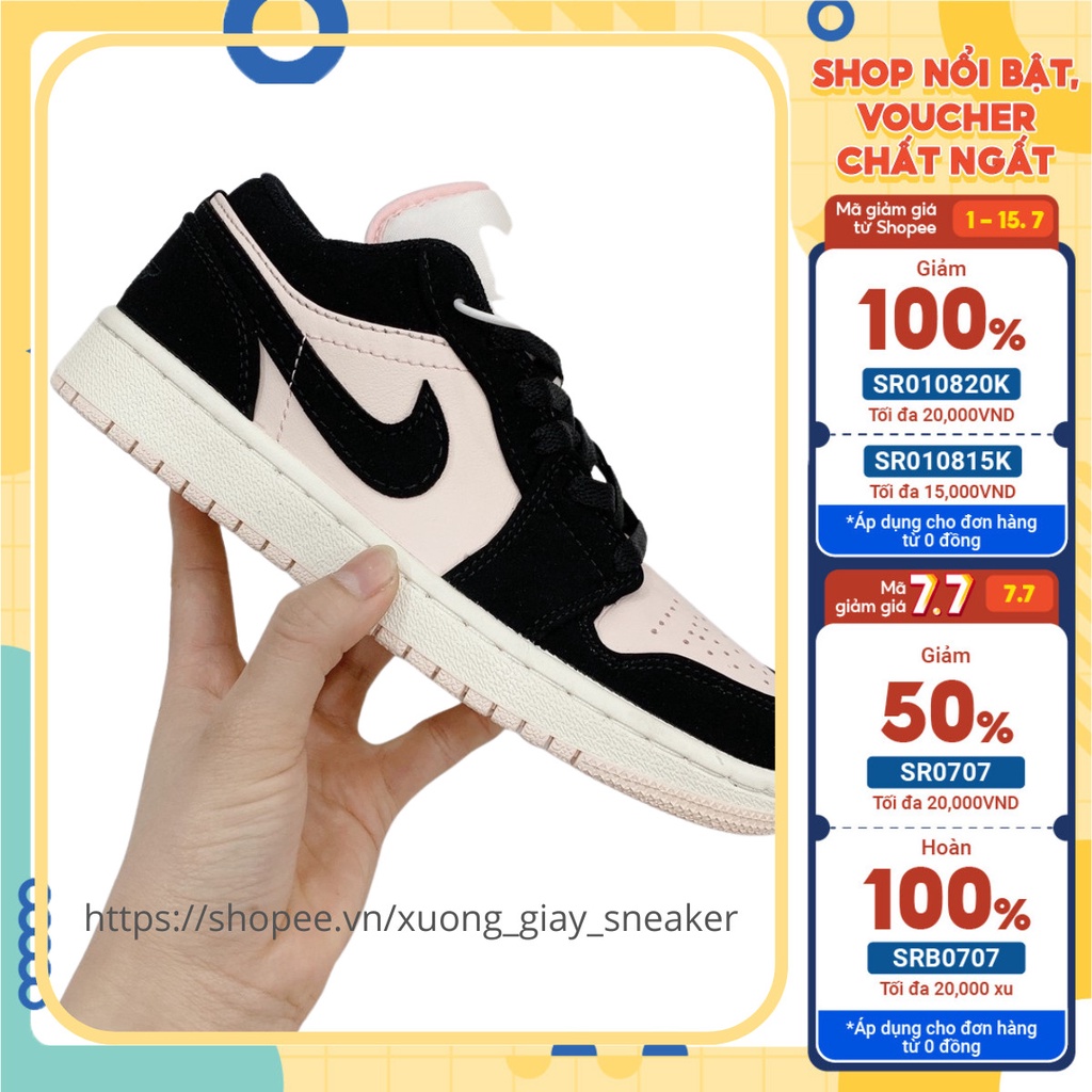 Giày sneaker Jordan 1 Nữ Cổ Thấp Đen Hồng Low Black Guava Ice (W) Da Nhăn Full box Bill