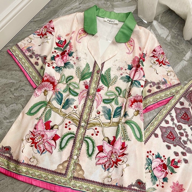 Pijama cộc đùi áo chén đĩa chất đống lụa xước tô châu cao cấp quảng châu DD02.