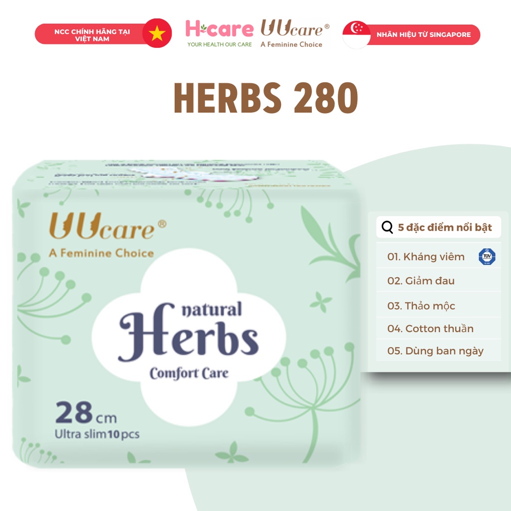 Băng vệ sinh phụ nữ  Thảo Dược Natural Herbs  UUcare Singapore  ngày  và  đêm 28cm