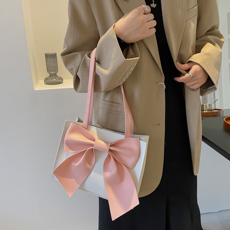 Túi Đeo Chéo Vai Hình Vuông Cỡ Lớn Gắn Nơ Dễ Thương Phong Cách Hàn Quốc Dễ Thương Cho Nữ