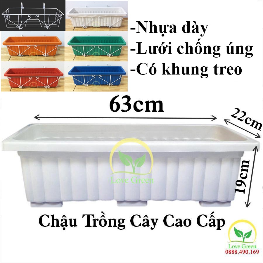 Khung treo ban công + chậu, trồng hoa, trồng rau 63cm, 45cm