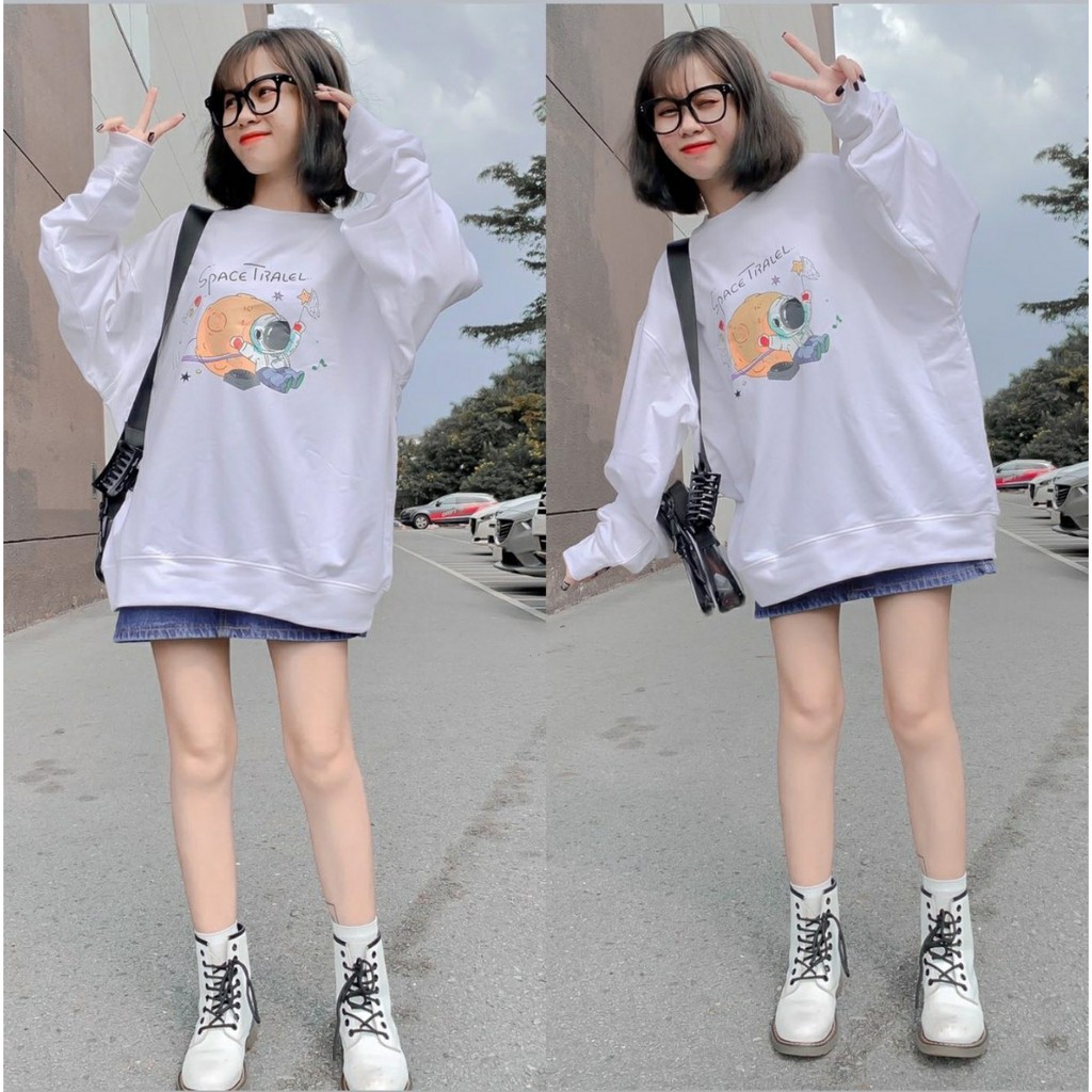 [Mã FATHANG5 giảm 10K đơn 50K] Áo Sweater Nỉ SPACE TRAVEL Form Rộng Ulzzang (Ảnh Thật)