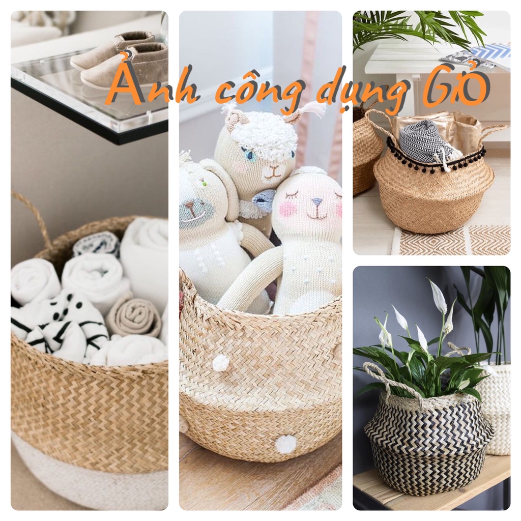 Giỏ cói, Giỏ cỏ bàng, sọt cói, đựng áo quần, đựng đồ, chậu cây, đựng thú bông, Full màu - HOKO handicraft