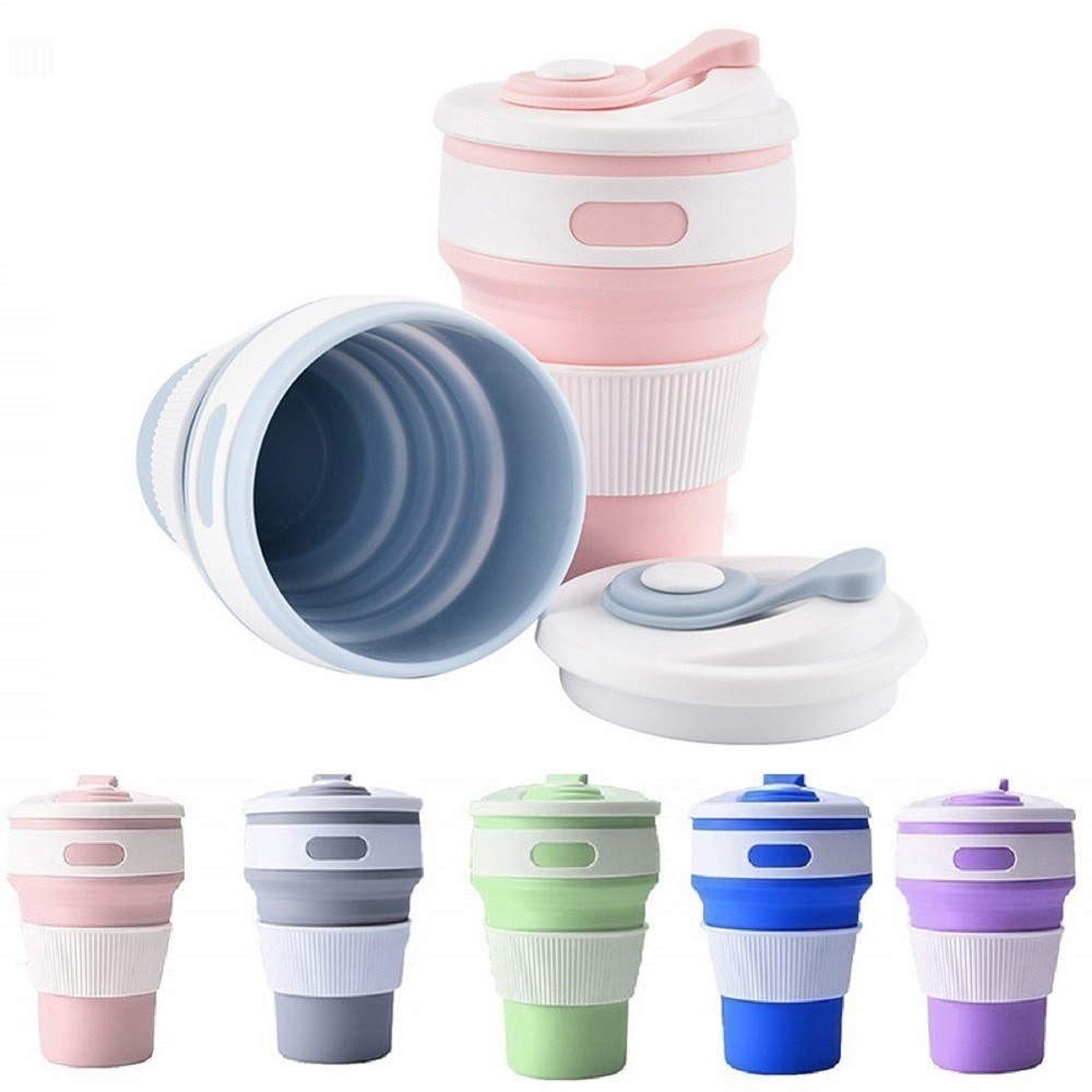 Ly gấp gọn bỏ túi uống nước 350ml có Nắp và Ống hút chất liệu Silicone an toàn và chịu nhiệt Kami 22012