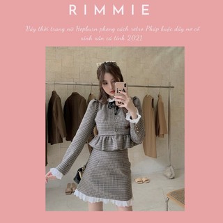 [Hàng có sẵn] Set dạ thời trang Rimmie kẻ Brown ziczac set tiểu thư nhẹ nhàng mùa lễ 2021