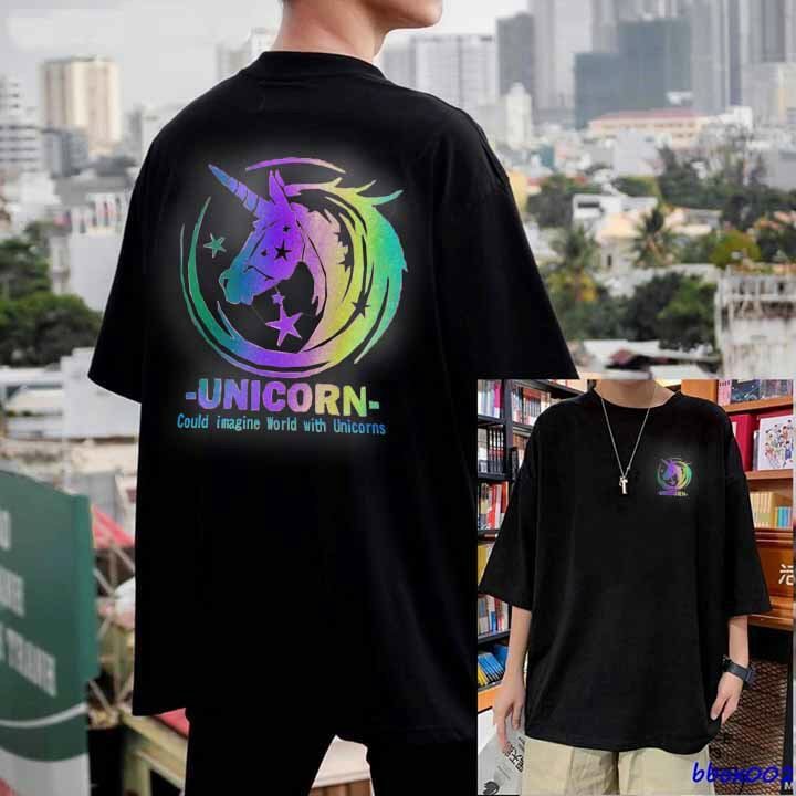 Áo thun phản quang tay lỡ nam nữ vải cotton - unicorn