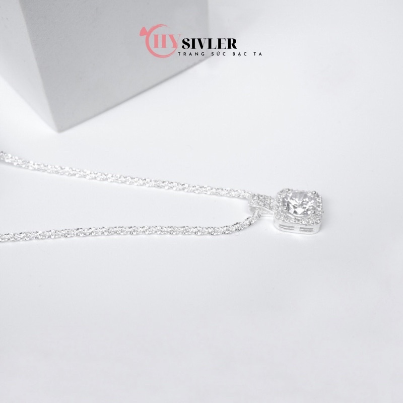 Dây chuyền bạc ta xù kim sa mặt đá vuông đính đá siêu sáng lấp lánh dây chuyền nữ bạc thật CHY SILVER
