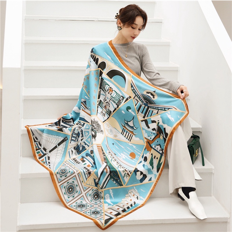 Khăn Choàng Cổ Vuông Vải Lụa In Họa Tiết Thời Trang WJ1014-118 Kích Thước 110x110cm
