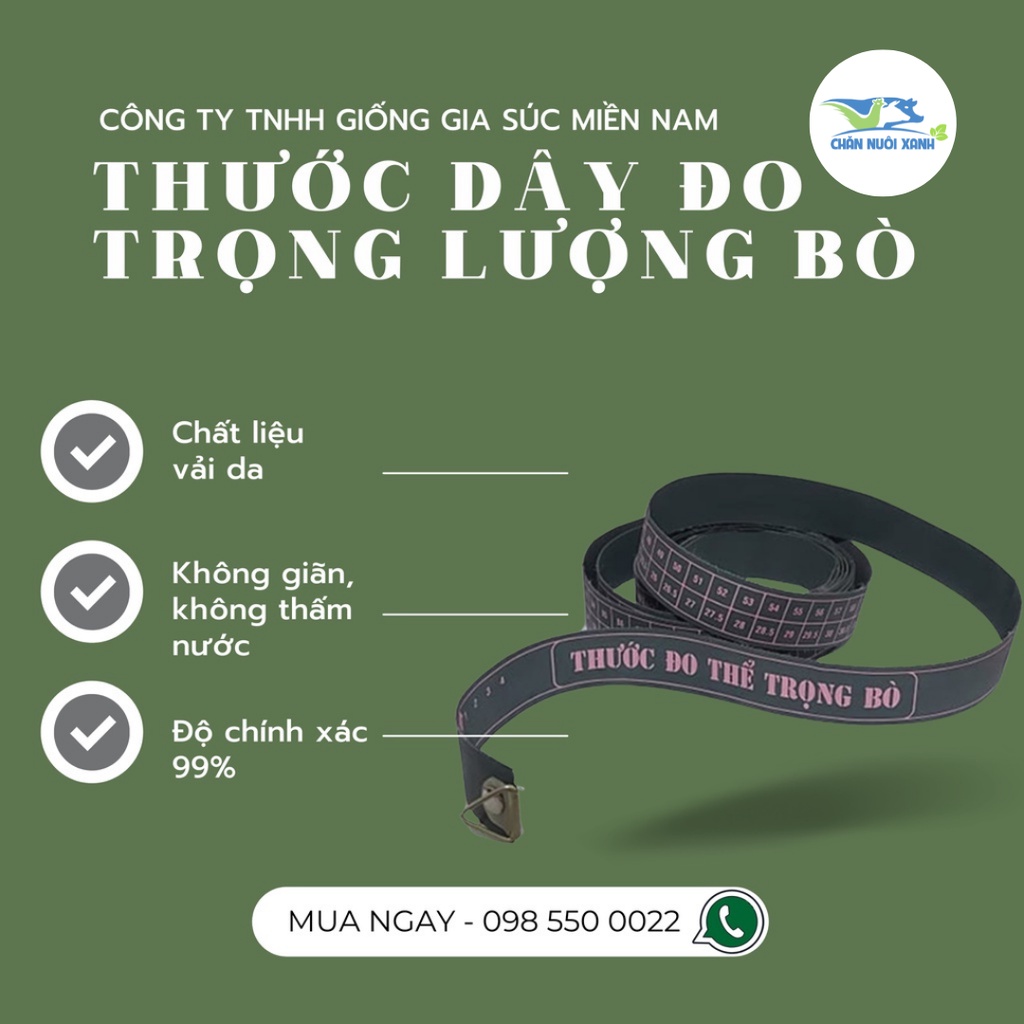 Thước dây đo trọng lượng, khối lượng, thể trọng trâu bò chi tiết số liệu chính xác nhanh chóng - CHĂN NUÔI XANH