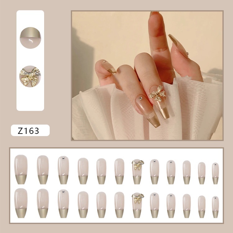 Bộ 24 Móng Tay Giả Đính Hạt - Nail Box Móng Giả Trong Suốt Đính Đá Kháng Nước - Tặng Keo Dán Móng | Z163