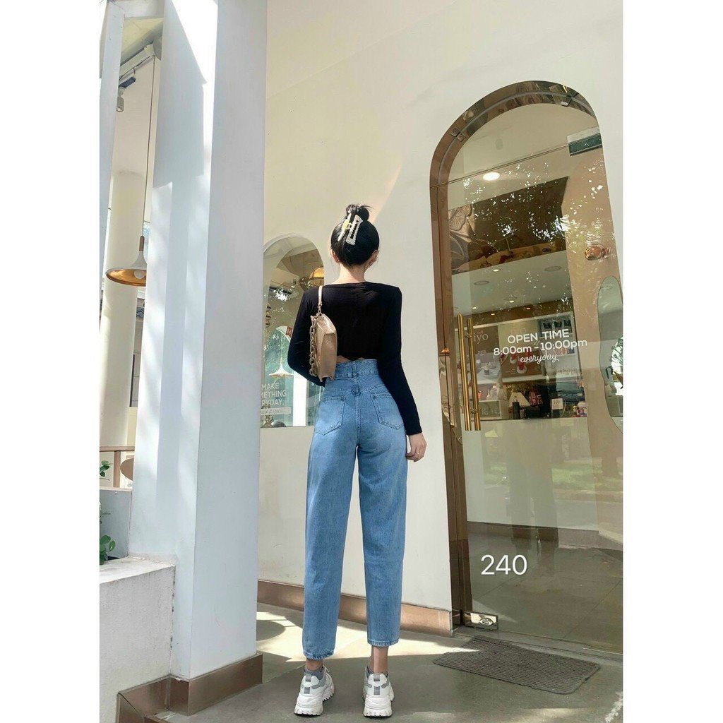 Quần Jeans Baggy Nữ Cạp cao 2 nút Chuẩn Form Hack dáng Chất liệu Cao cấp Trẻ trung cực hot