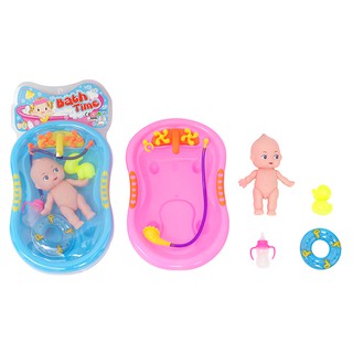 Bộ búp bê em bé, bồn tắm, phao và bình sữa