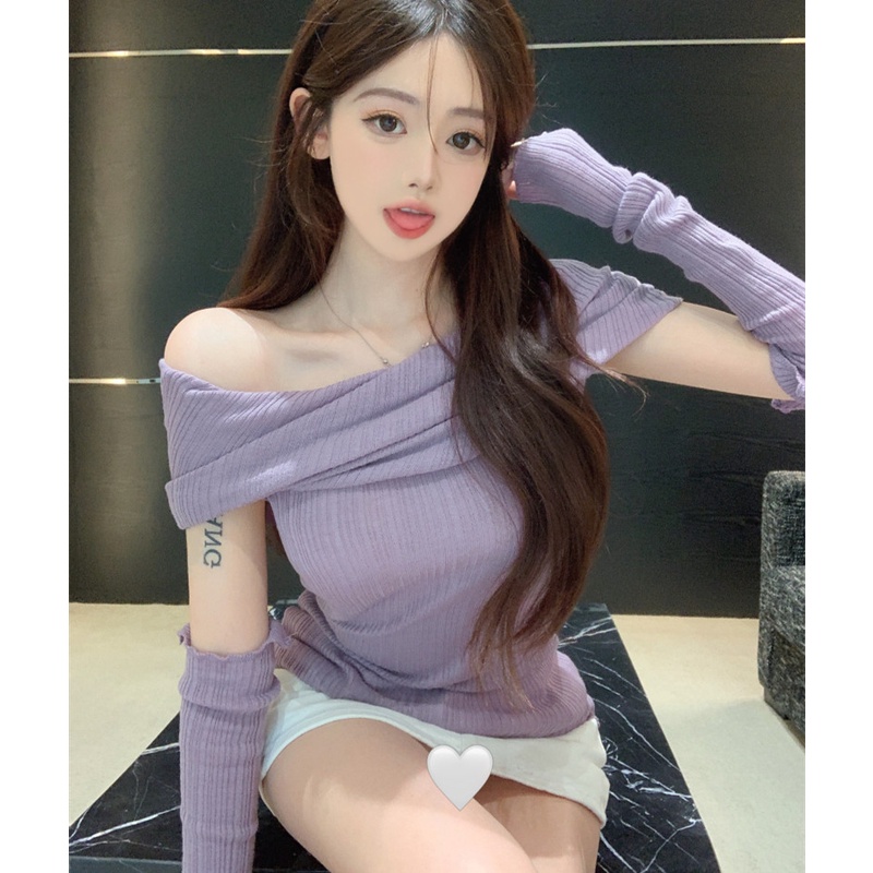 Áo Kiểu Tay Dài Trễ Vai Thời Trang Quyến Rũ Cho Nữ