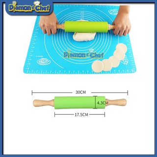 Cán lăn bột silicon tay cầm gỗ vừa 30cm