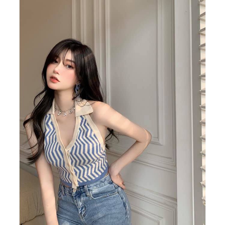 Áo croptop VẰN freesize xanh đen form ôm hàn quốc chất thun co giãn hở lưng sexy C329 | BigBuy360 - bigbuy360.vn