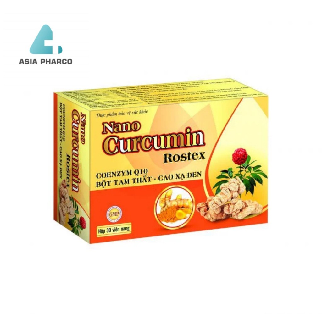 Nano Cucurmin Rostex - Hỗ trợ dạ dày với thành phần bột tam thất và cao xạ đen hộp 30 viên