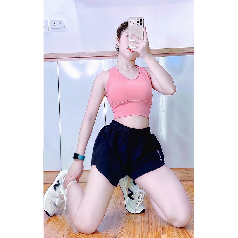 Bộ bra tập gym yoga earobic cổ tim bo xiết eo kết hợp quần đùi 2 lớp cho nữ BD2L