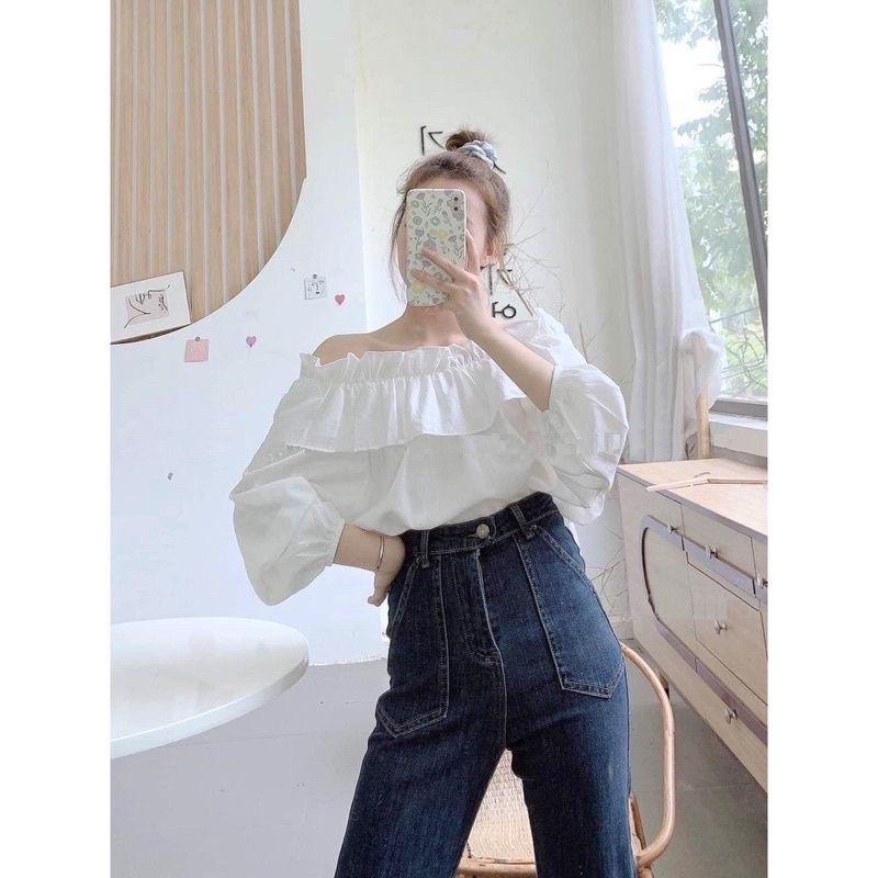 Áo kiểu bệt vai trắng đi biển xinh đẹp m14