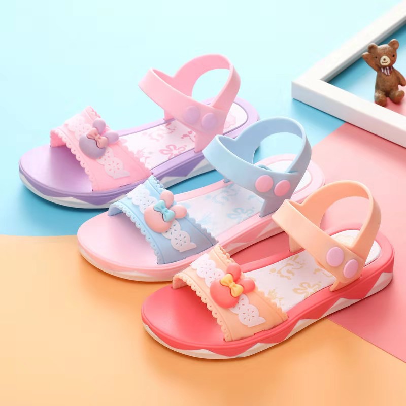 (NY007)Sandal bé gái kiểu dáng Hàn Quốc đế cao su bền màu sắc phối tươi sáng