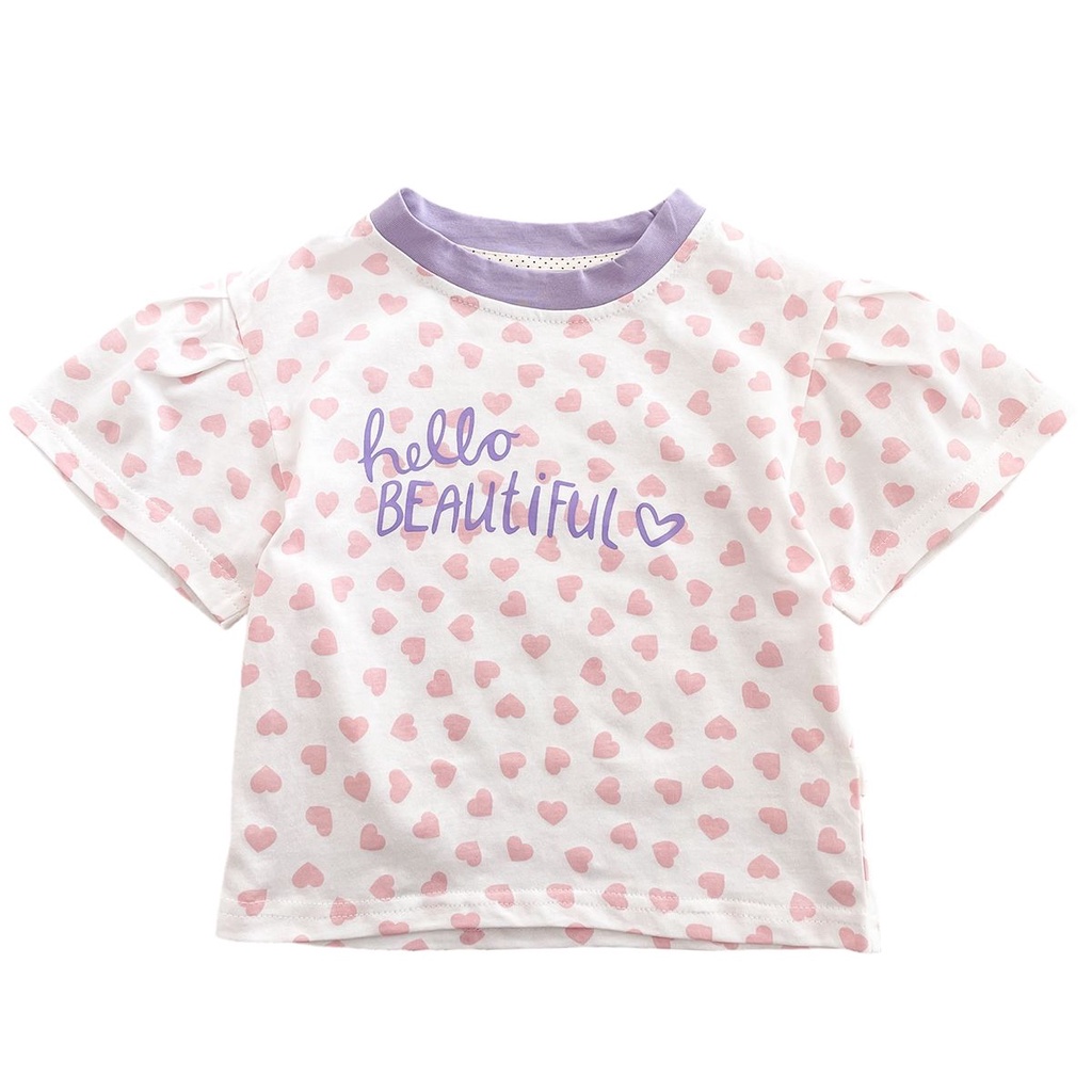 Áo Thun Cotton Ngắn Tay Họa Tiết Trái Tim Thời Trang Mùa Hè Hàn Quốc Hàng Mới 2023 Dành Cho Bé Gái