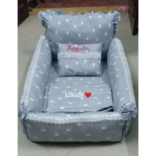 Combo nôi giường, chăn trần bông và gối thêu tên theo yêu cầu😍