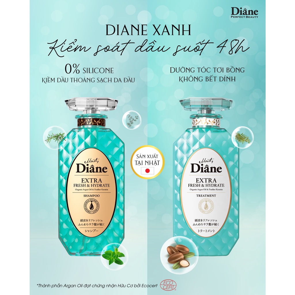 Combo gội xả kiềm dầu Moist Diane Extra Fresh & Hydrate 450mlx2 + sữa tắm Diane