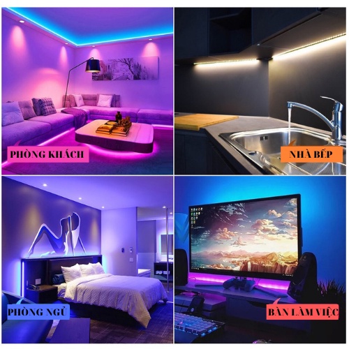 Dây đèn led RGB, 16 TRIỆU MÀU APP NHÁY THEO NHẠC BỌC SILICON TẶNG NGUỒN 12V + REMOTE, đèn led tiktok, decor trang trí