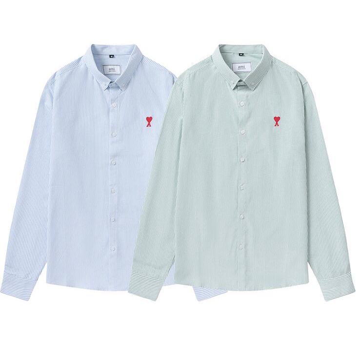 Áo sơ mi tay dài kẻ sọc thêu hình trái tim thời trang cho cặp đôi
