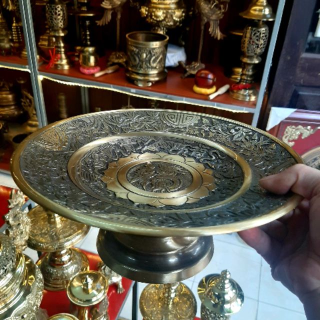 Mâm bồng, mâm ngũ quả bằng đồng màu giả cổ 25 cm.