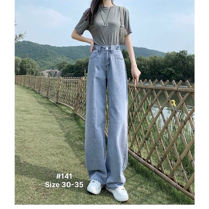 Quần Baggy Jean Nữ Bigsize Lưng Cao Kiểu 2 Nút Ống Suông Chất Dày Dặn Đứng Form Ms141