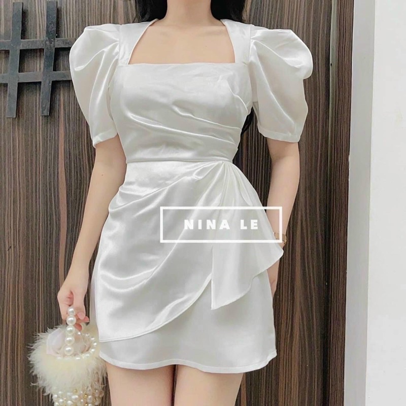 Đầm bo eo nơ trắng phi lụa sang trọng đẹp xuất sắc [Hàng sẵn]