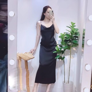 Váy 2 dây cổ đổ chất lụa