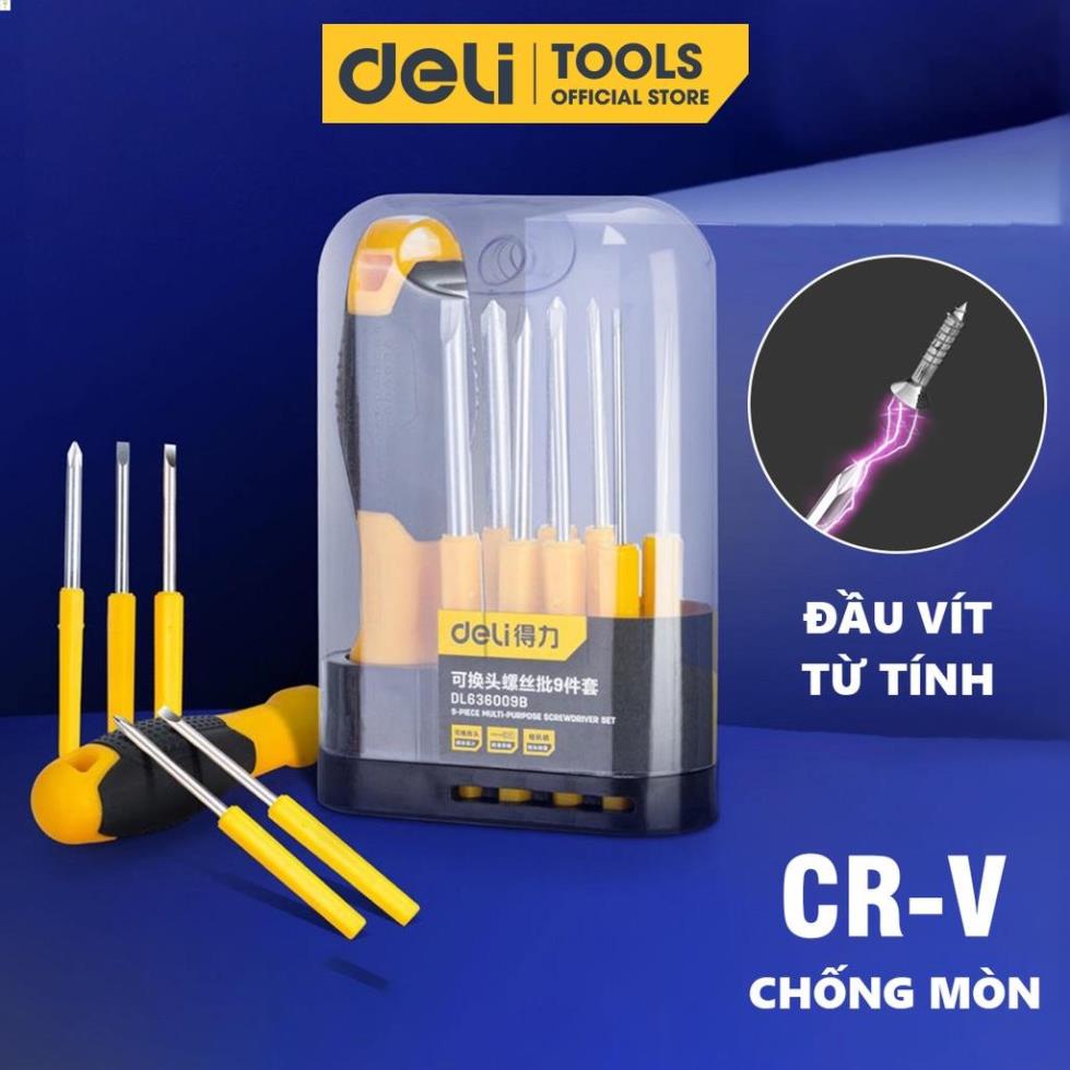 [LIFEDL157] Bộ Tua Vít Deli 9 Chi Tiết Đa Năng, Nhỏ Gọn, Tiện Dụng - Vặn Ốc Vít, Sửa Chữa Đồ Dùng Gia Đình - DL636009 .