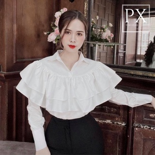 Áo Sơ Mi Bèo Ngực 2 Tầng (TRẮNG)