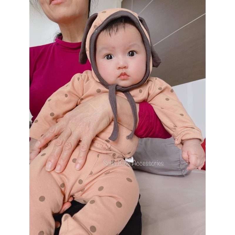 Bộ liền cún con cam nâu chấm bi (Ảnh thật)