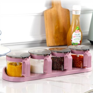 Bộ đựng gia vị 4 hũ thủy tinh, bộ đựng gia vị thủy tinh