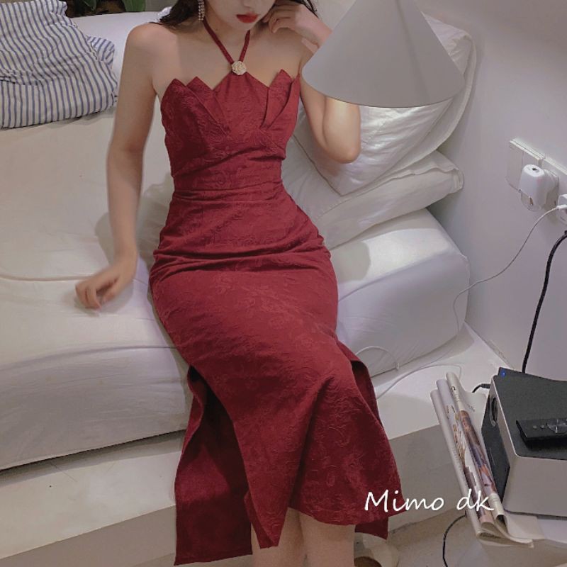 🍑sẵn🍑 đầm cổ yếm boby dự tiệc