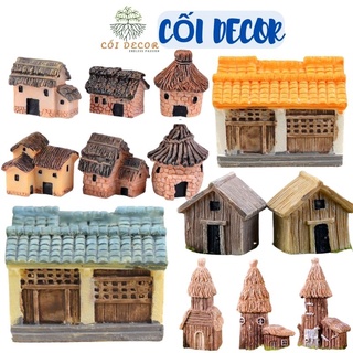 Tiểu cảnh mini ❤️ Mô hình nhà cổ mái rơm Zakka 1-2-3 gian trang trí sen đá, sân vườn, bể cá, bể terrar