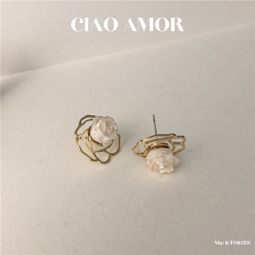 Khuyên tai nữ, Hoa tai ngắn hoa trắng thanh lịch Trang sức Ciao Amor - KT0159