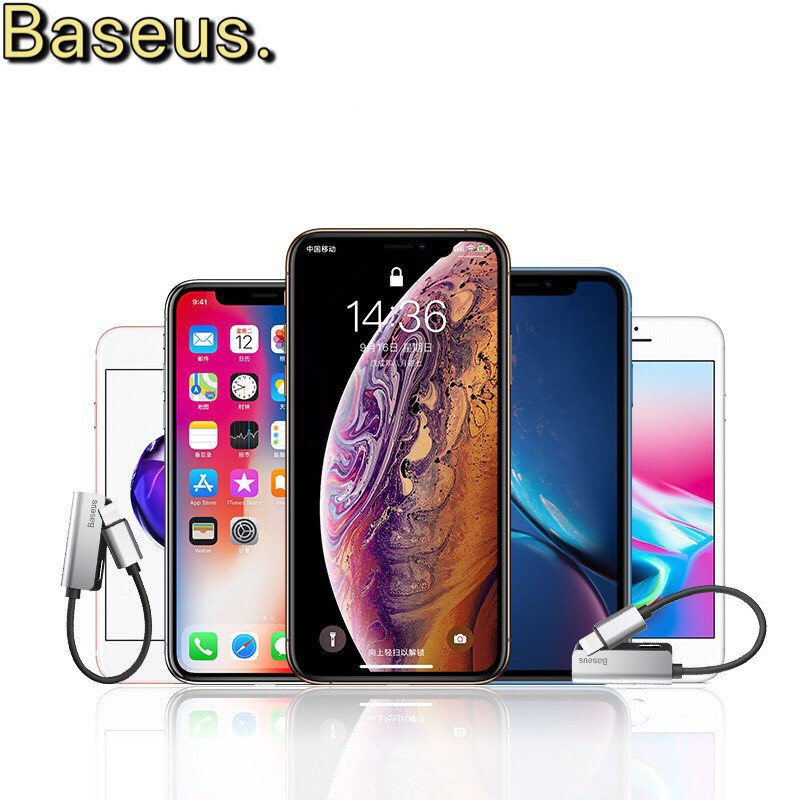 Jack chuyển đổi iphone l37 vừa nghe vừa sạc có mic chia 2 cổng lightning hàng chính hãng baseus cho iphone 7 8 x 11 12