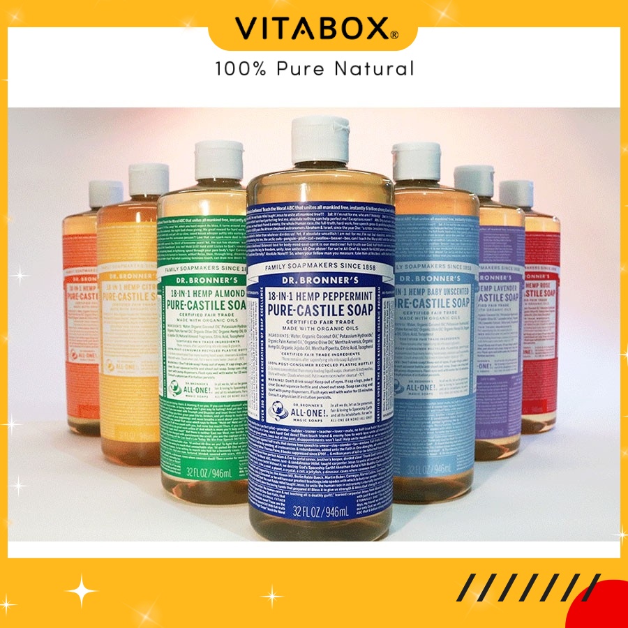 Xà phòng hữu cơ đa năng Dr Bronner’s 18 công dụng - Castile soap 18 in 1 - 8oz & 16oz