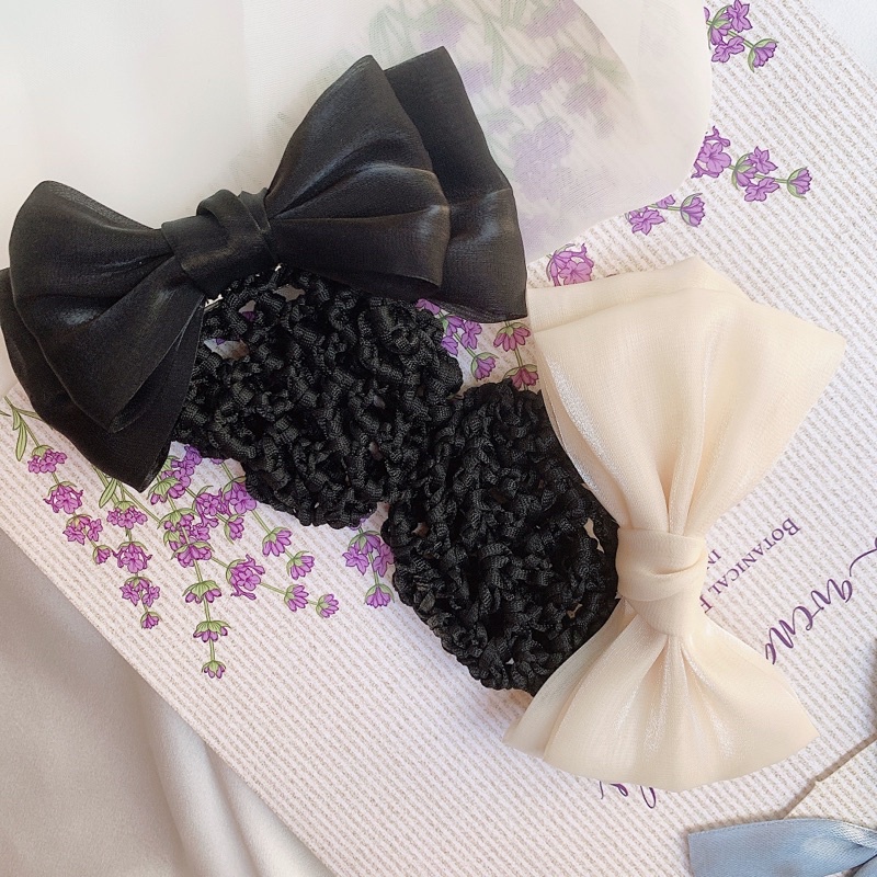 Búi tóc lưới công sở nơ voan óng hàng thiết kế L3