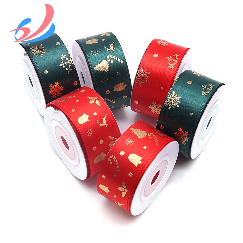 Ruy băng lụa mẫu Giáng Sinh 2.5cm bán nguyên cuộn dùng trang trí dịp Noel