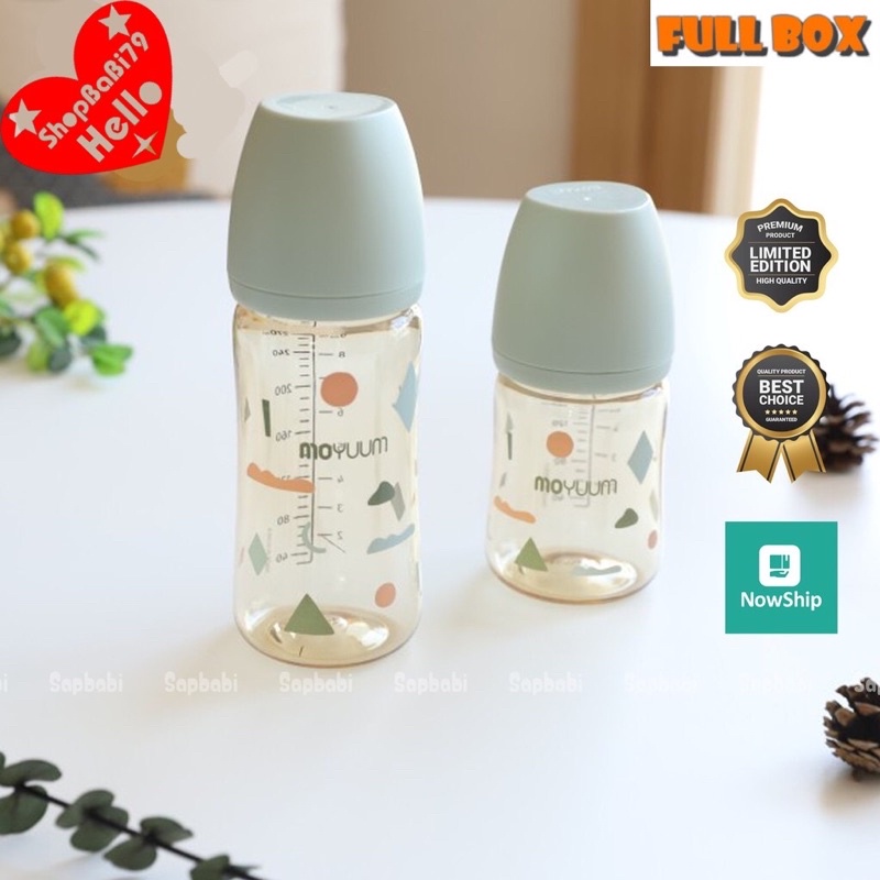 (Xả kho Thanh lý Mới 100% Chưa Qua Sử dụng) Bình sữa moyuum cloud phiên bản giới hạn hoạ tiết xanh lá 170ml/240ml
