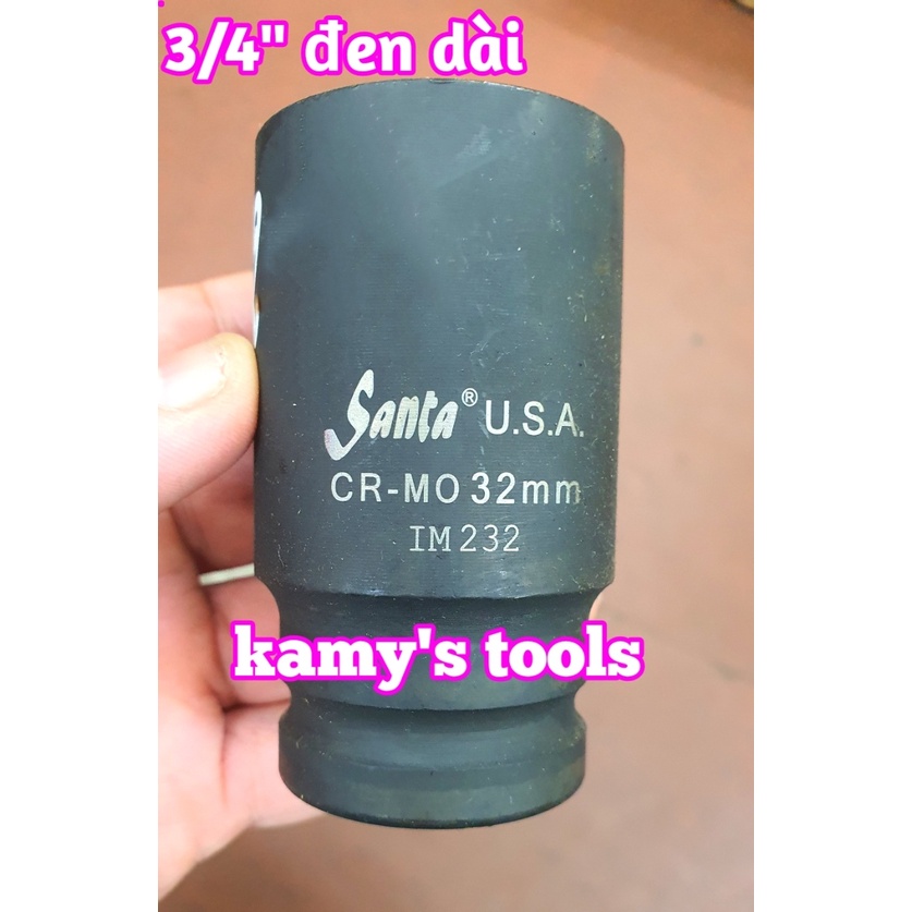Đầu tuýp đầu khẩu 3/4 inch dài 80mm Santa thép Cr-mo siêu cứng chuyên dùng cho siết bu lông hơi 16mm-46mm