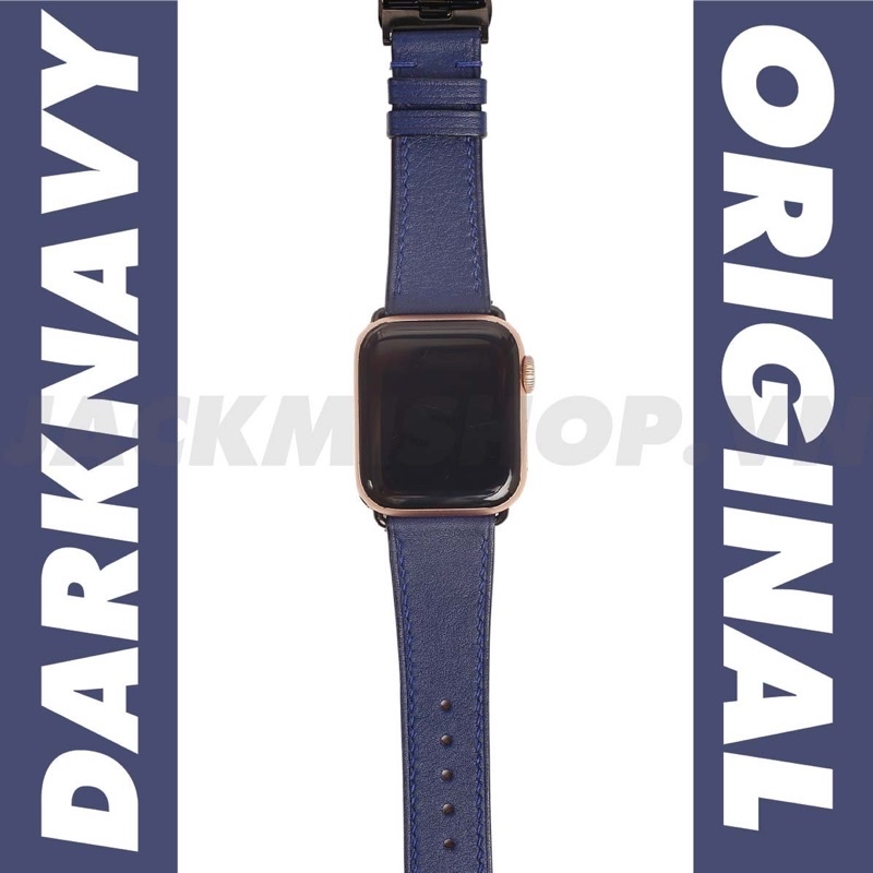 [DÂY DA THẬT] DÂY DA BÊ SWIFT MAY TAY THỦ CÔNG MÀU DARK BLUE KHÓA PATEK CHO APPLE WATCH SERIES 1=&gt;6 (BẢO HÀNH 1 NĂM)